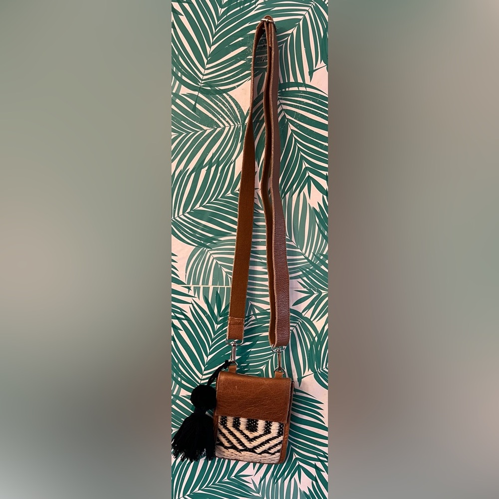 Stanley street petite crossbody bag black and white with tan leather and tassel